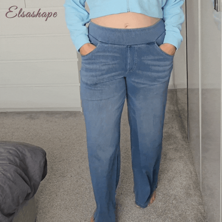 High-waisted elastic trousers