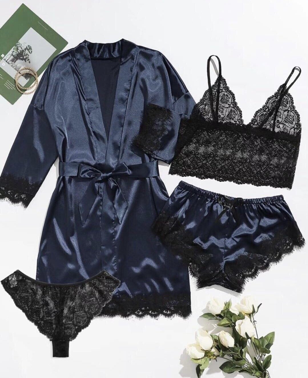 🔥Valentine's Day 4 sets of lace satin sling pajamas set🌹