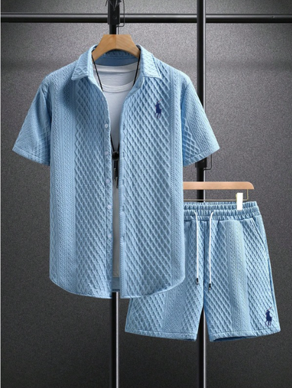 Men’s Textured Short-Sleeve Shirt & Shorts Set