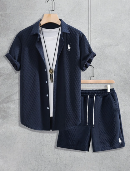 Men’s Textured Short-Sleeve Shirt & Shorts Set