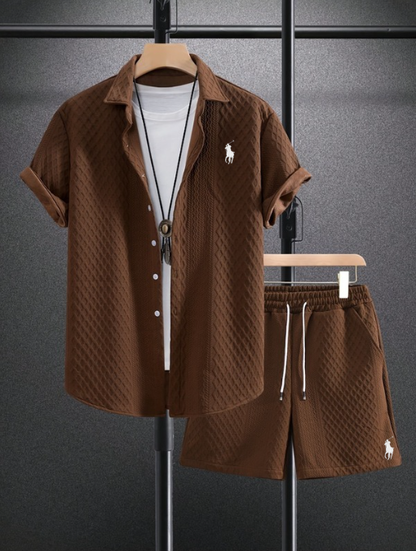 Men’s Textured Short-Sleeve Shirt & Shorts Set