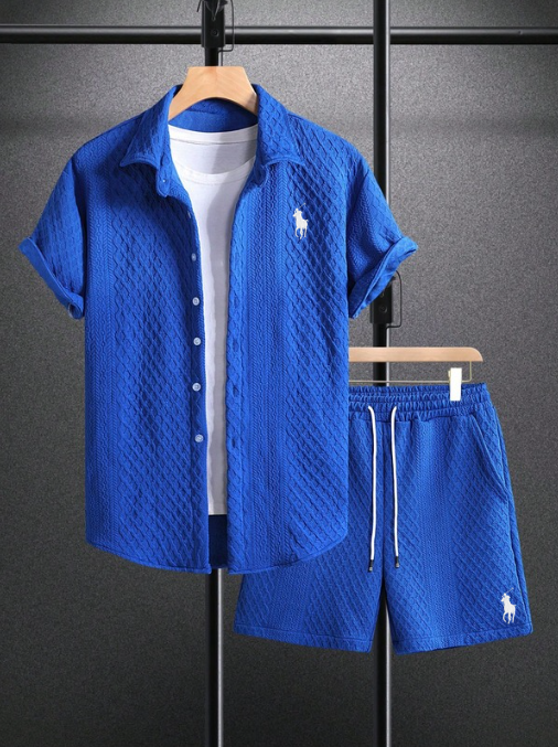 Men’s Textured Short-Sleeve Shirt & Shorts Set