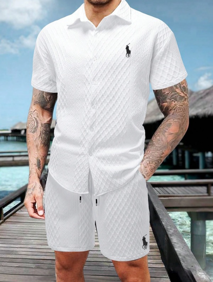 Men’s Textured Short-Sleeve Shirt & Shorts Set