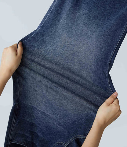 High-waisted elastic trousers