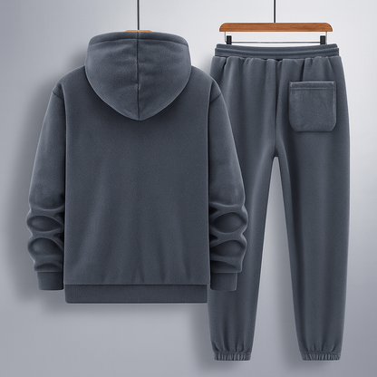 Fleece-Lined Thickened Casual Sporty Hooded Cardigan Sweatsuit (2-Piece Set)