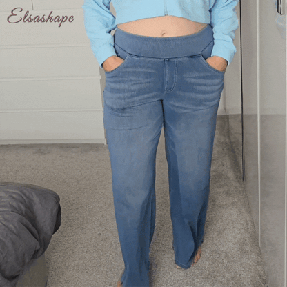 High-waisted elastic trousers