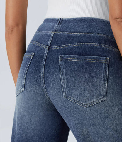 High-waisted elastic trousers